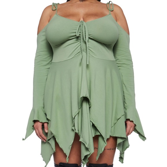 Dolls Kill Dresses & Skirts - Dolls Kill NWT 1X Plus Size F Is For Fairies Handkerchief Dress Sage Green